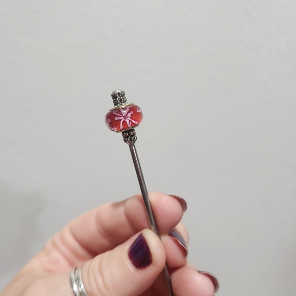 Bloomglaze Stainless Steel Hair Stick Red And Pink Floral Lamp Glass - Picture 6 of 6